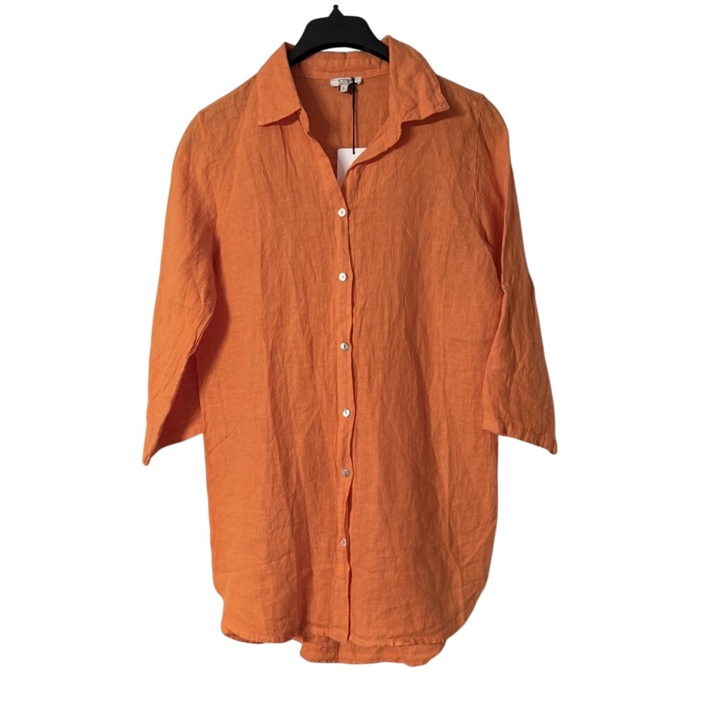 NWT Rosemarine Italy Womens 3/4 Roll Tab Sleeve Orange Linen Shirt Tunic Large
